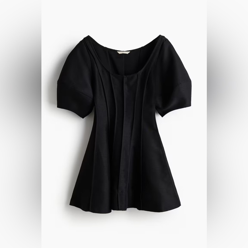 NWT H&M Black Mini Dress with Scoop Neck and Puff Sleeves